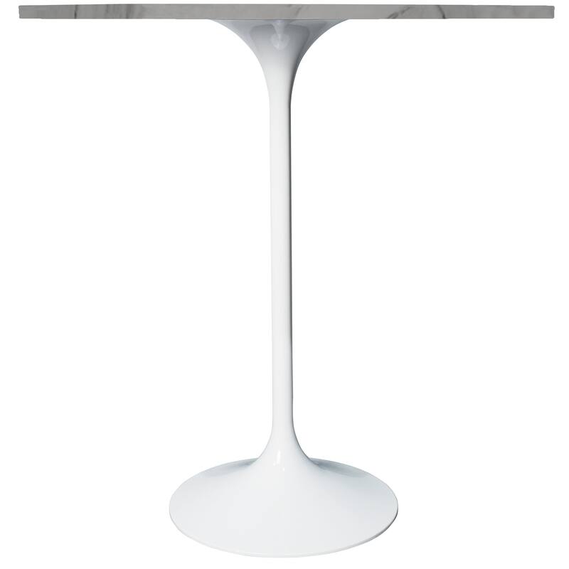 LeisureMod Verve 36" Bar Dining Table with Sintered Stone Round Top in White Steel, White Marbleized