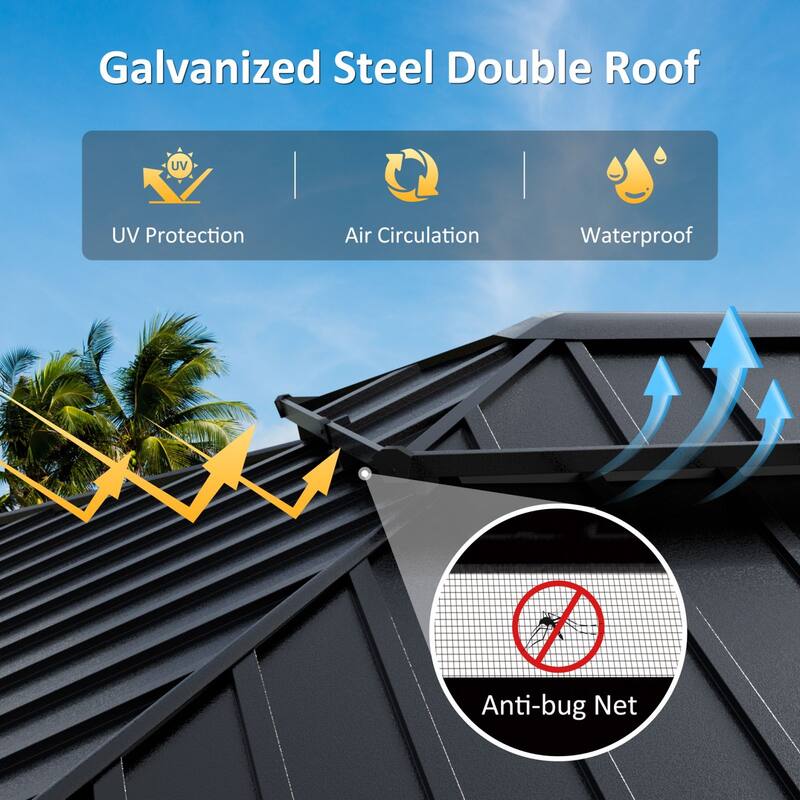 VEIKOUS Aluminum Double Hardtop Gazebo Pergola for Patio, Lawn, and Garden with Removable Netting