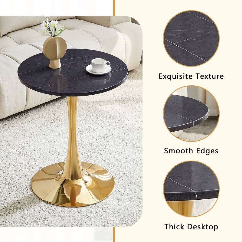 Round Dining Table, 23.6" Circle Tulip Table with Thickened Tabletop & Metal Pedestal