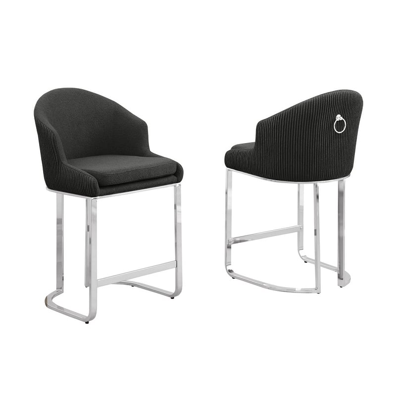 Best Quality Furniture Teddy Fabric Chrome Barstools (Set of 2) - N/A