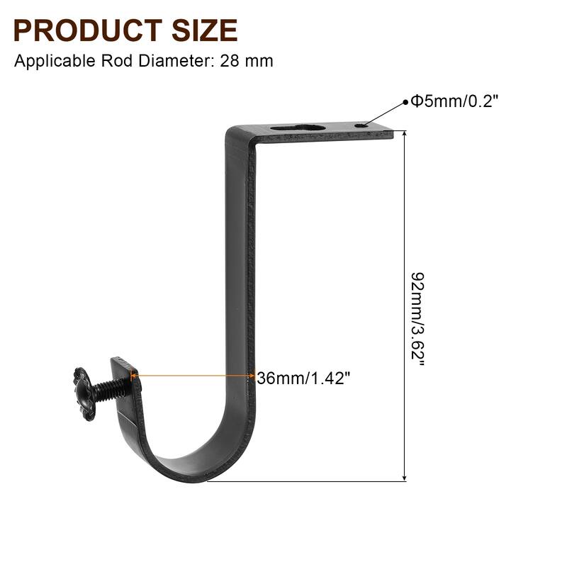 3Pcs Ceiling Mount Curtain Rod Brackets, Drapery Holder - Black - 1"