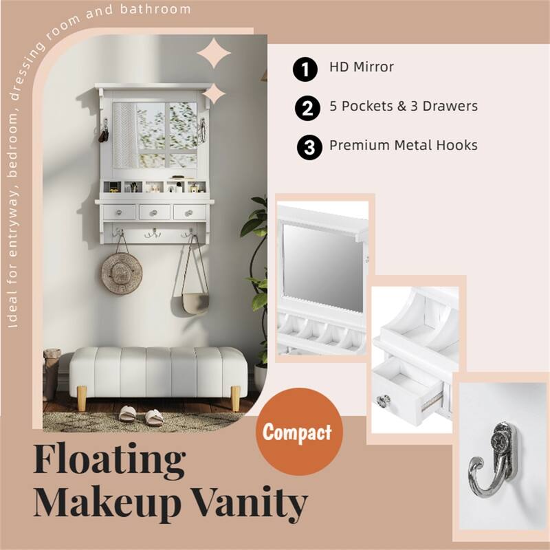 Floating Makeup Vanity with Big Mirror,Wall-Mounted Storage Vanity