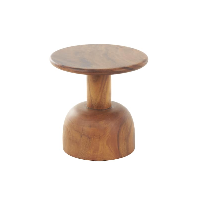 Wood Handmade Accent Table with Rounded Block Base - Brown - Roche River Decor