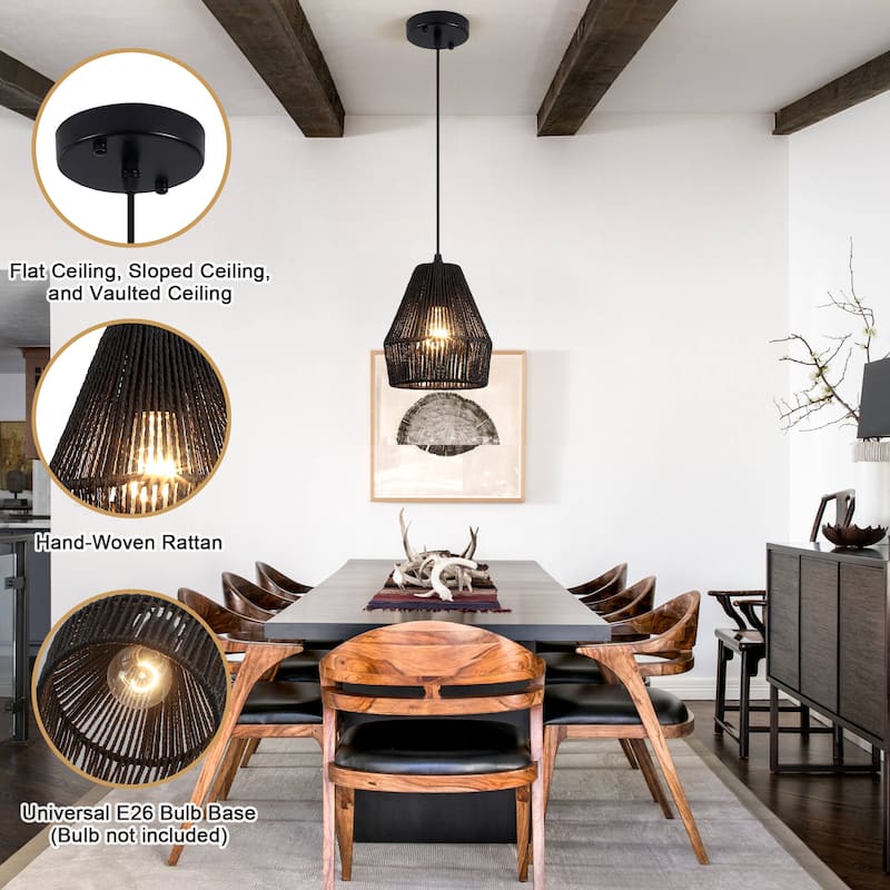 Boho Coastal 1-Light Hand-Woven Rattan Pendant Light for Kitchen Island Hallway (Set Of 2) - 7.28 in