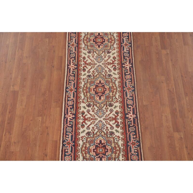 Geometric Heriz Serapi Runner Rug Hand-Knotted Wool Carpet - 2'6"x 7'11"