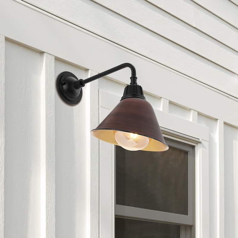 Aurora 9.63" 1-Light Farmhouse Industrial Indoor/Outdoor Iron LED Gooseneck Arm Outdoor Sconce, by JONATHAN Y - 9.63