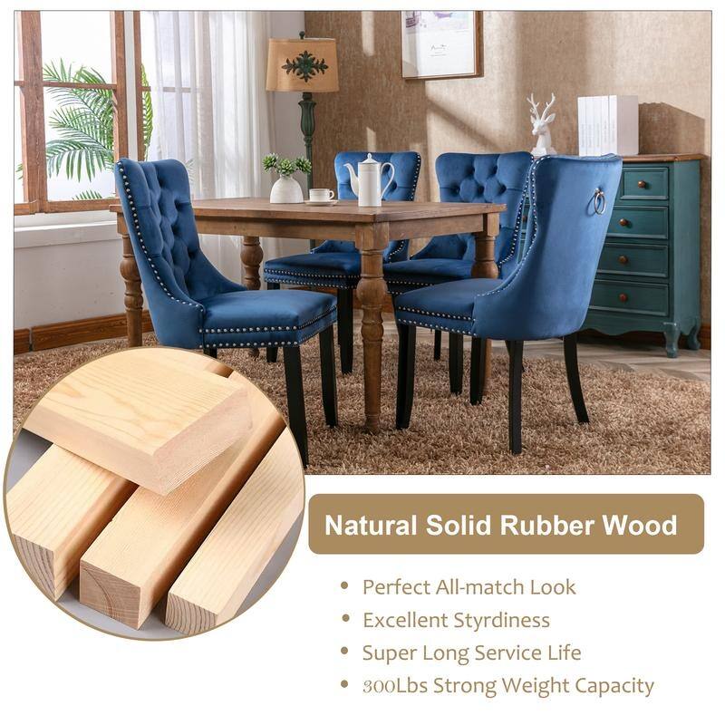 Modern Tufted Velvet Upholstered Nailhead Dining Chair Set of 6