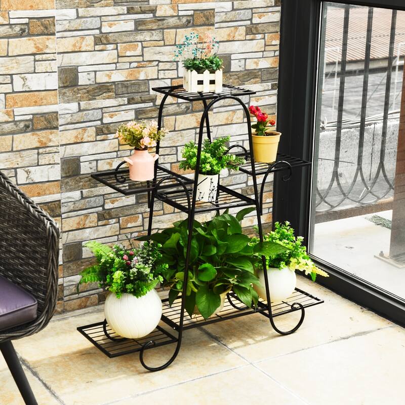 7 Tier Metal Plant Stand with Flat Trays for Indoor and Outdoor Use - 32.5" x 10" x 32" (L x W x H)
