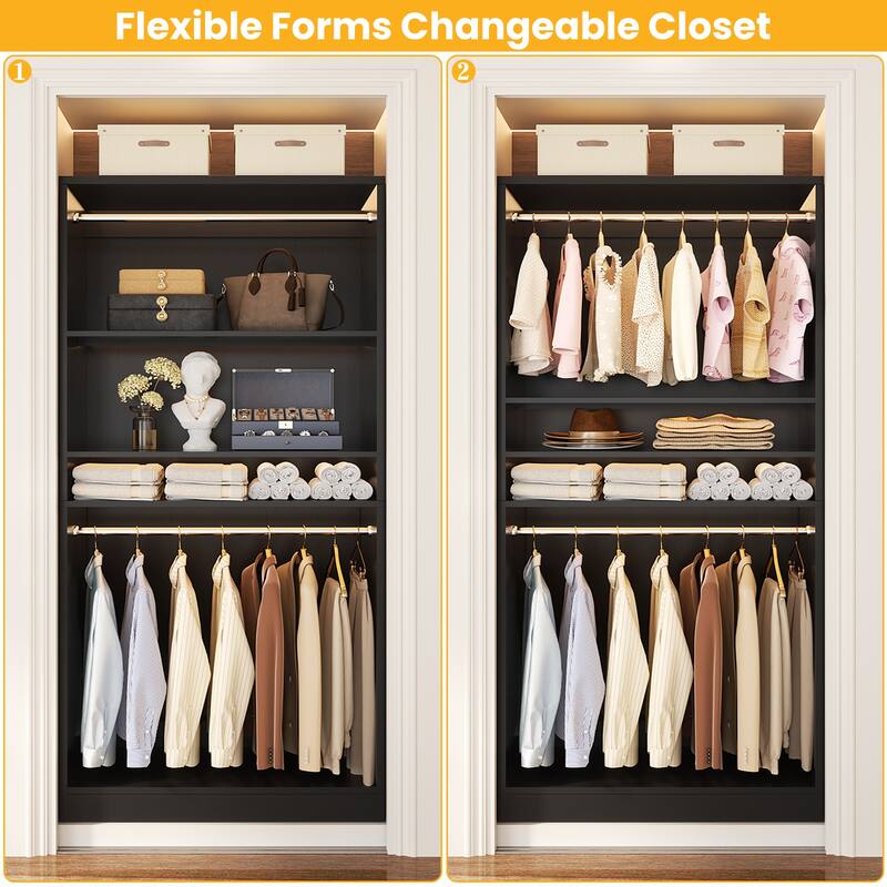 Cimly 36'' Freestanding Closet System with 2 Hanging Rods, Closet Organizer with 2 Adjustable Shelves