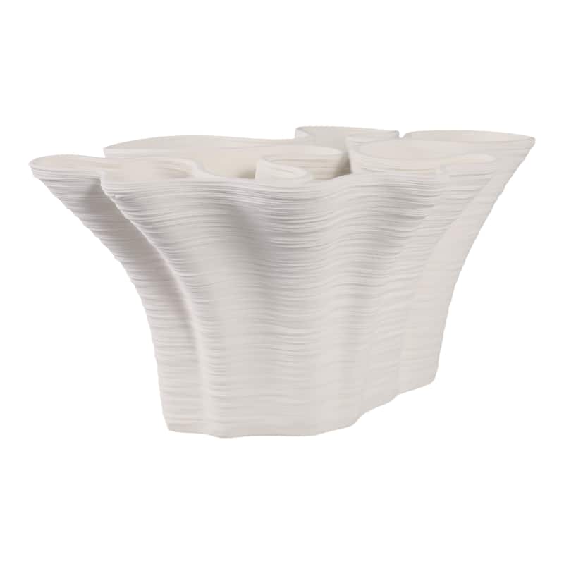 Porcelain Modern Decorative Vase Abstract Ruffled Design - 8" Ivory