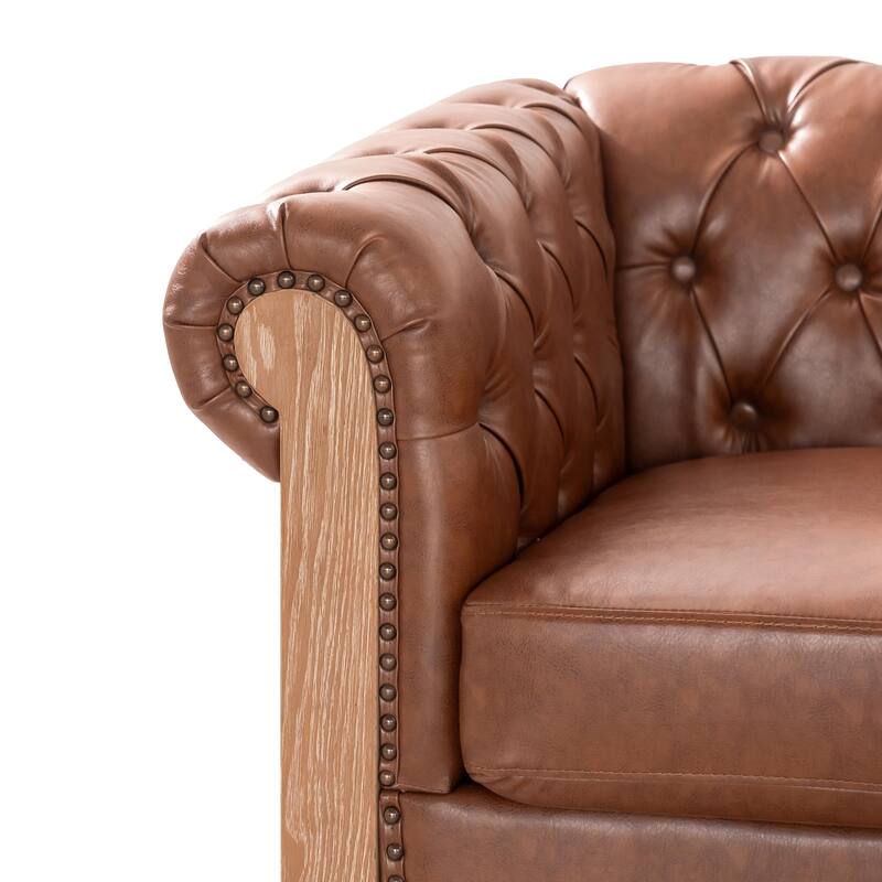 L-Shaped Sectional Sofa with Nailhead Trim & Wooden Legs, PU Leather Upholstered Sofa, Large Corner 6-Seater Sofa