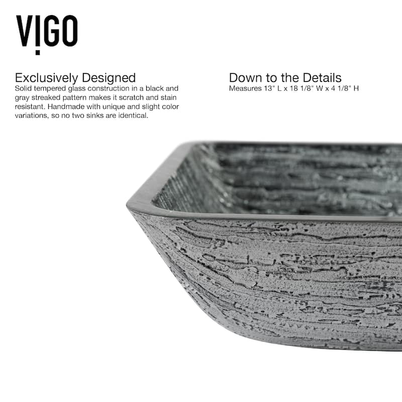 VIGO Donatello 18"L x 13"W x 4"H Glass Rectangular Vessel Bathroom Sink