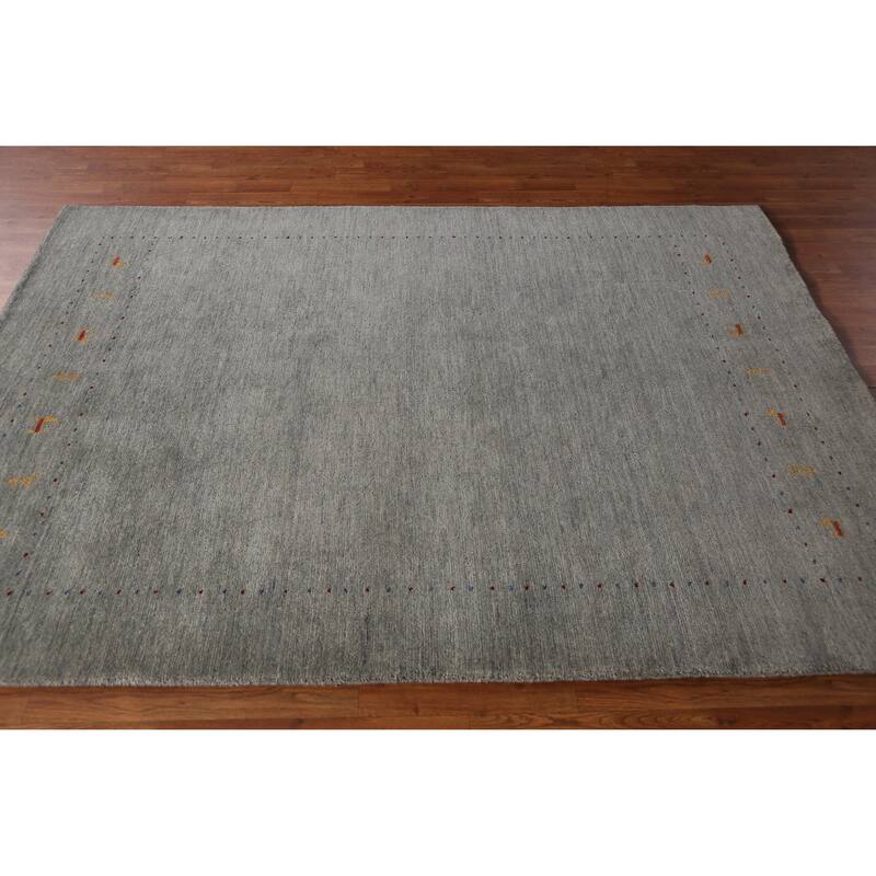 Tribal Modern Gabbeh Indian Rug Handmade Grey Wool Carpet - 5'5" x 7'8"