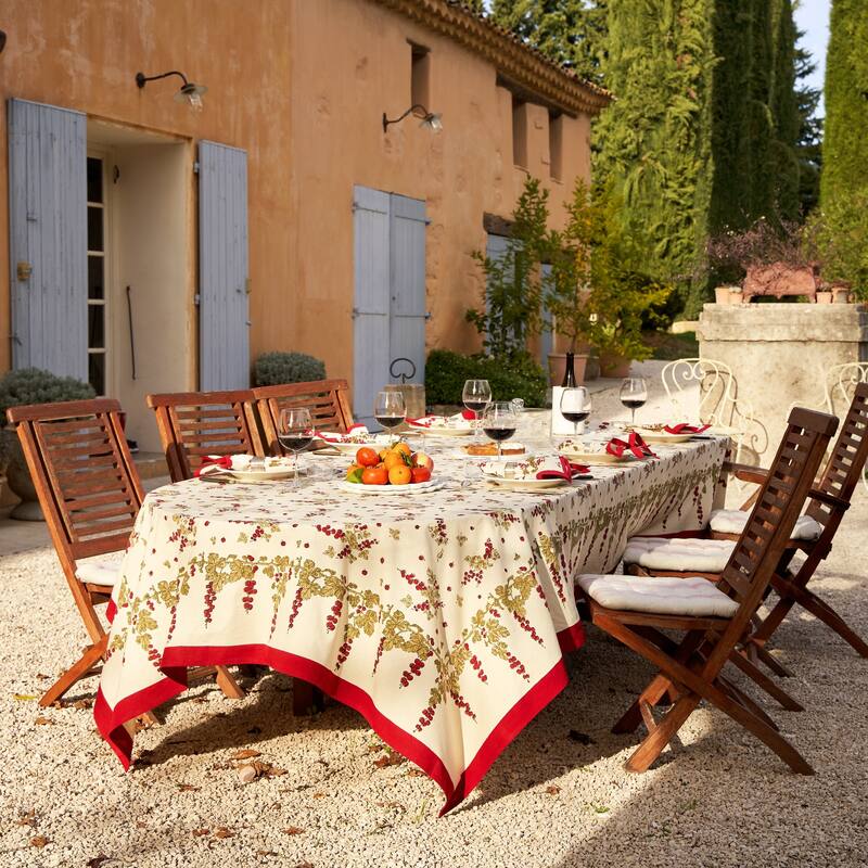 Couleur Nature Gooseberry Red/Green Rectangular Cotton Tablecloth