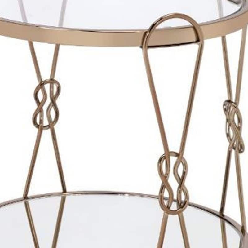 23" Round Mirrored Glass End Table with Shelf and Champagne Metal Frame for Living Room Decor - 20"Dia x 23"H