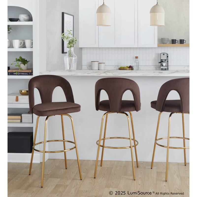 Silver Orchid Ashton Upholstered 30" Gold Bar Stool with Metal Legs & Round Footrest (Set of 2)