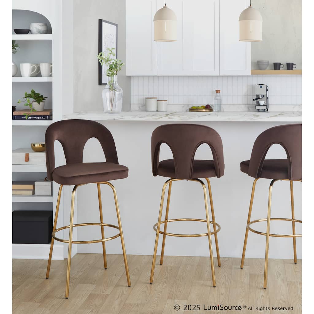 Silver Orchid Ashton Upholstered 30" Gold Bar Stool with Metal Legs & Round Footrest (Set of 2)