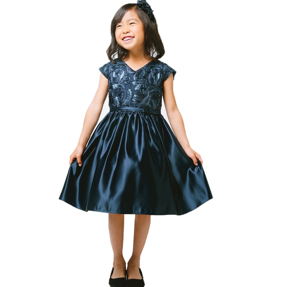 Shop Sweet Kids Girls Navy Ribbon Sequin Embroidered Satin
