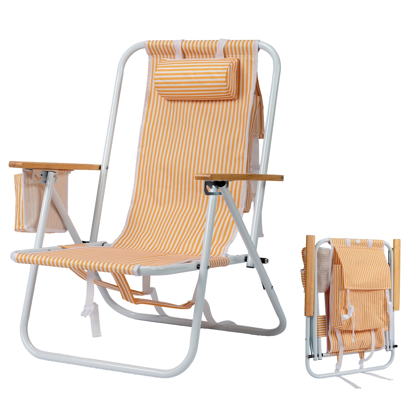 Folding Beach Chair With Wooden Armrest