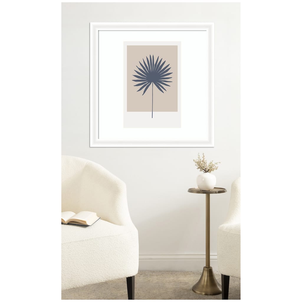 Kate and Laurel Muted Tan and Blue Colorblock Botanical Palm by The Creative Bunch Studio Framed Wall Art Print