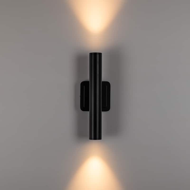 2-Light Modern Black Linear Cylinder Integrated LED Outdoor Wall Sconce Waterproof IP54 Outside Light Fixtures for House