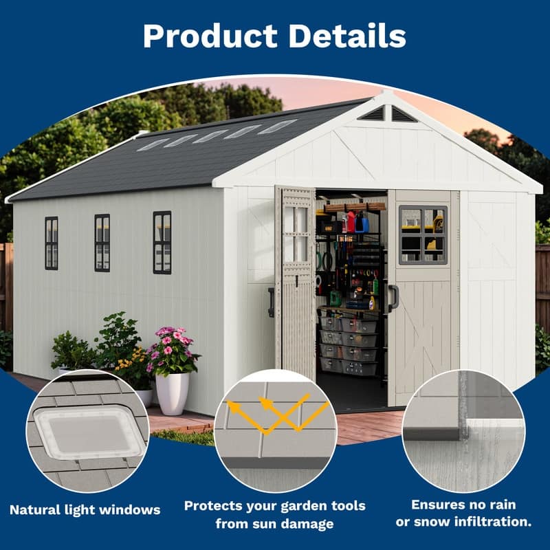 Patiowell 10 X 16 FT&10 X10 FT &10 X12 FT 10 X14 FT Resin Outdoor Storage Shed With Floor ,Weather Resistant Shed for Garden