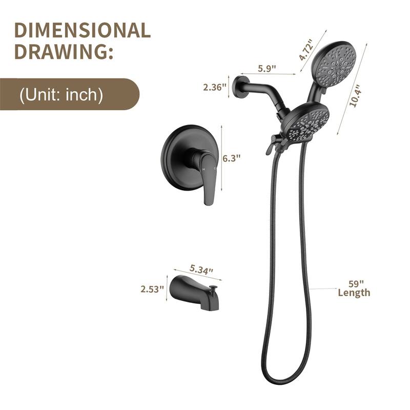 Wall Mounted High Pressure Shower System with Tub Spout Shower Faucet with Rain Shower Head and Handheld Spray