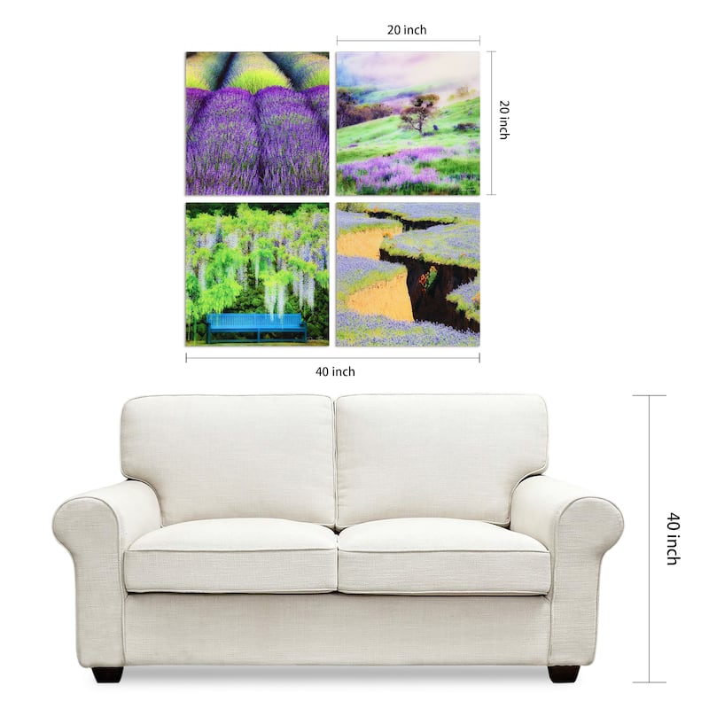 "Splendid Lavander" Frameless Free Floating Reverse Printed Tempered Glass Nature Scapes Wall Art