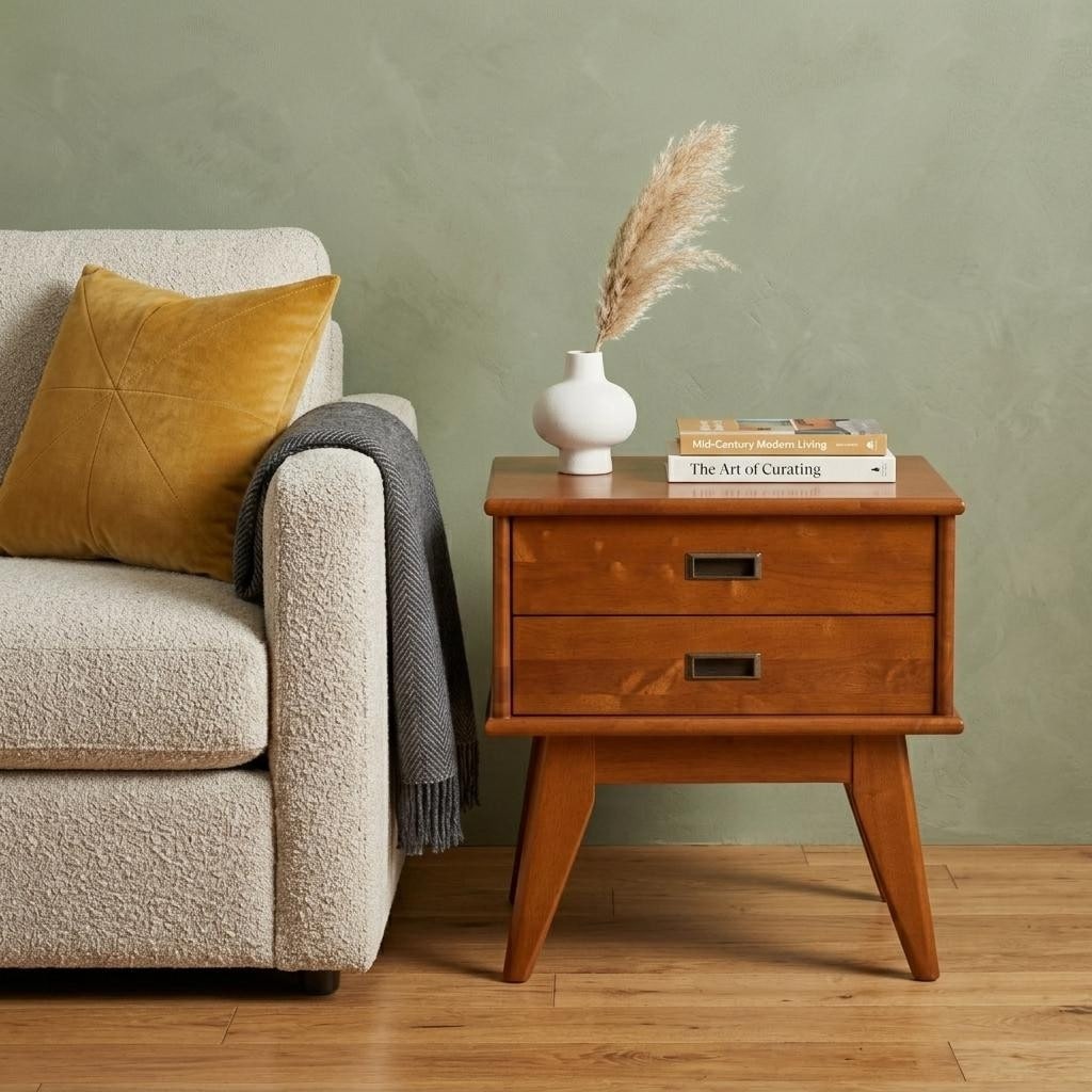 HomeRoots Brown Solid Wood End Table With Two Drawers - 22.00 in. x 22.00 in. x 20.00 in.