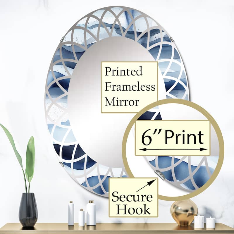 Designart "Abstract Classic Blue Waves II" Fractals Modern Wall Mirror