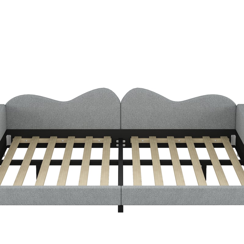 Full size Upholstered Daybed, Sherpa Fabric Sofabed with Cloud-Shaped Backrest, No Box-spring Needed, White