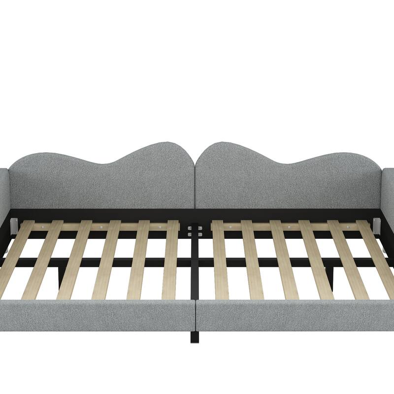 Sherpa Fabric Upholstered Daybed with Cloud-Shaped Backrest