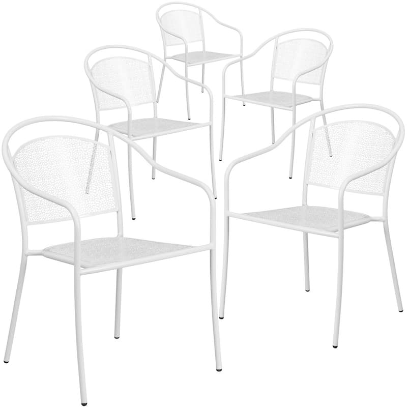 5 Pack Indoor-Outdoor Steel Patio Arm Chair with Round Back - White