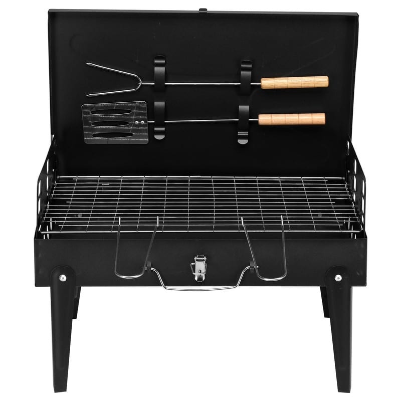Portable Black Square Charcoal Grill - N/A - Cast Iron