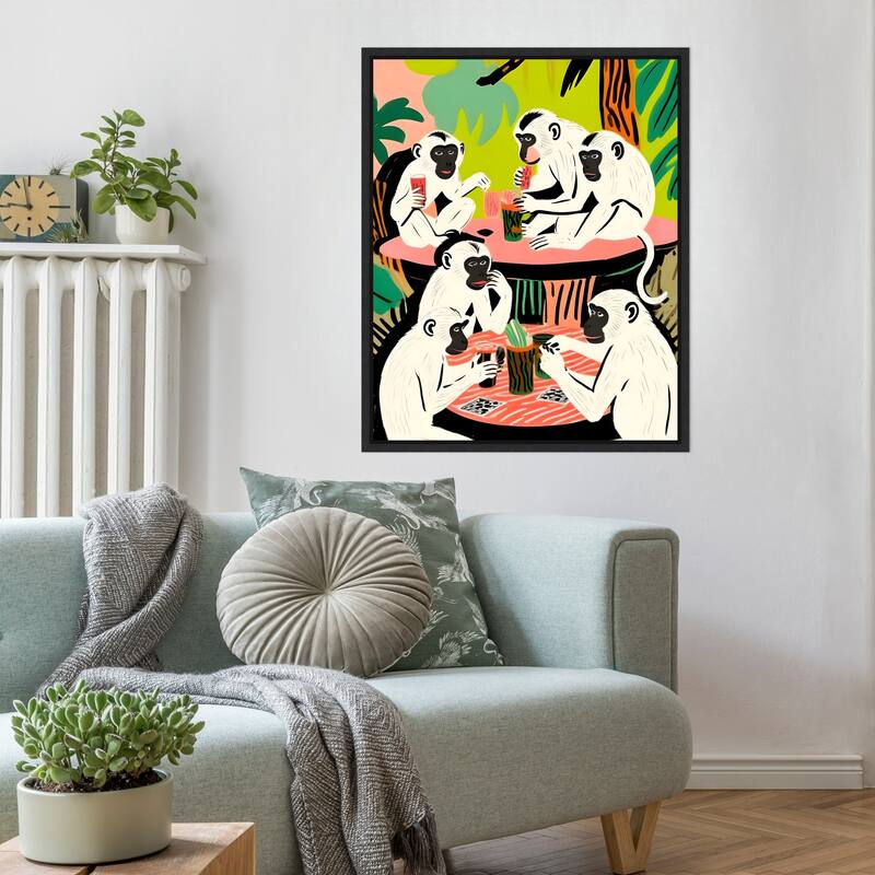 Monkey Game Weekend by Uma Gokhale Framed Canvas Wall Art