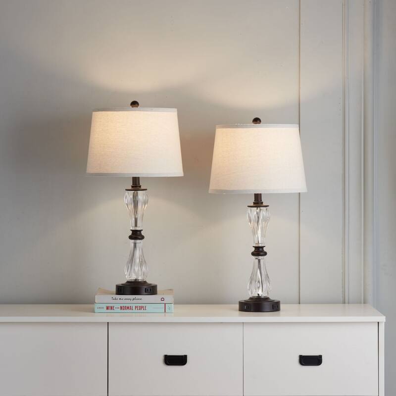 KAWOTI 26'' Table Lamp Set Touch Control with USB Port, AC Outlet and Bulbs - W12" * H26"