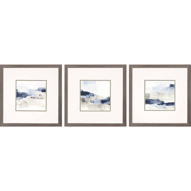 Shoreline Blues III S/3 Framed Art Giclee Under Glass - Blue - 21 X 21 X 2