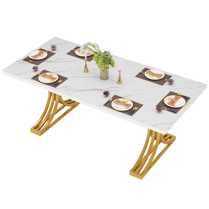 63'' Modern Dining Table with Trestles Legs for Kitchen Dining Room