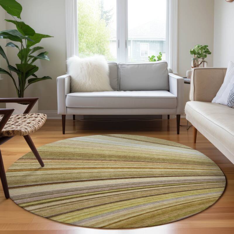 Machine Washable Indoor/ Outdoor Chantille Modern Burst Rug - Beige - 8' x 8'