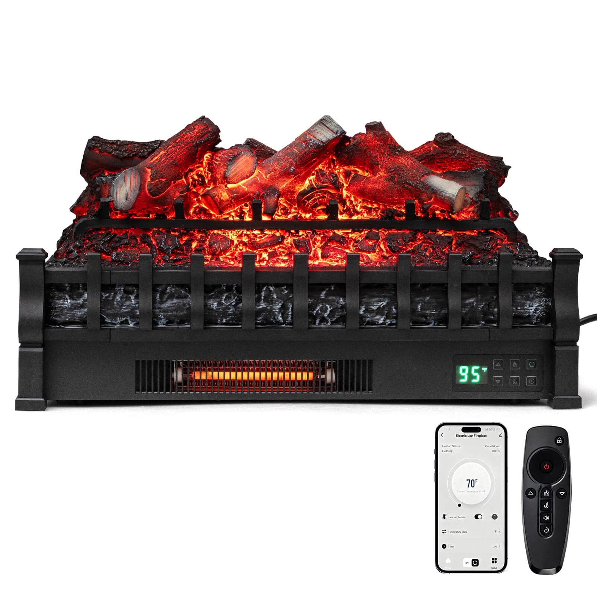 26"1500W Smart WiFi Electric Fireplace w/APP & Remote Control