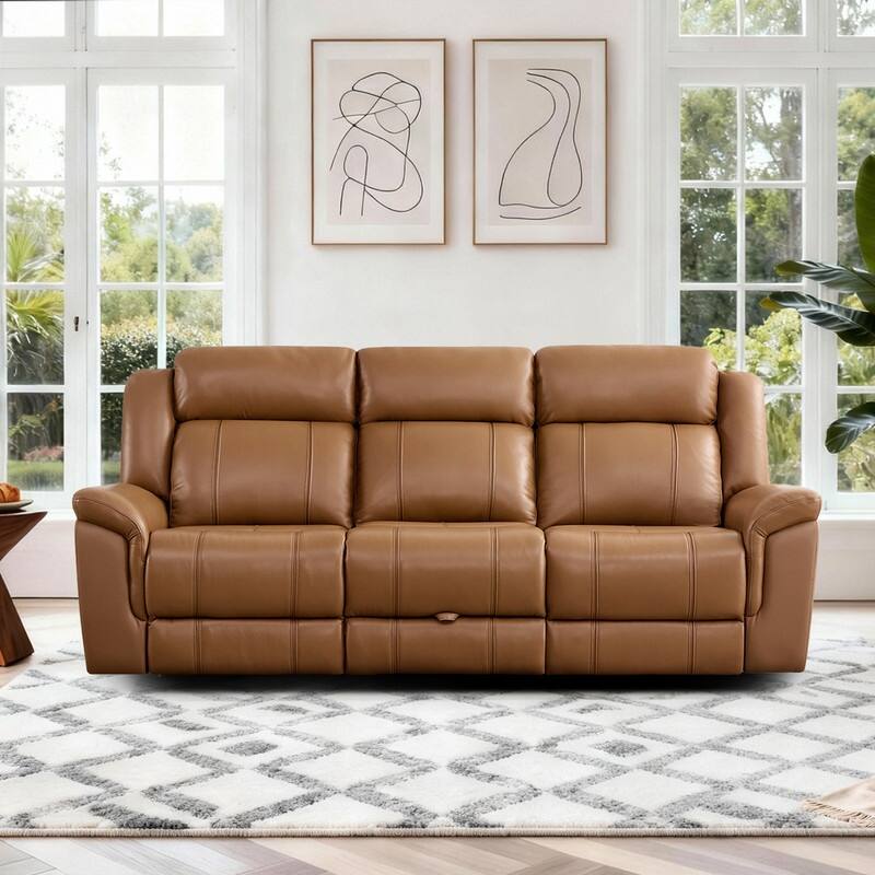 Spruce & Spring Genuine Leather Power Reclining Sofa with Optional Console & Flip-Down Table