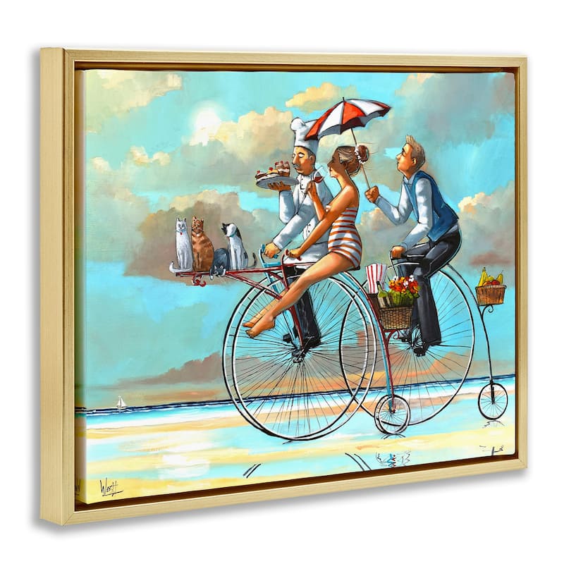 Stupell Woman & Butler Bicycle Ride Framed Floater Canvas Wall Art Design By Ronald West