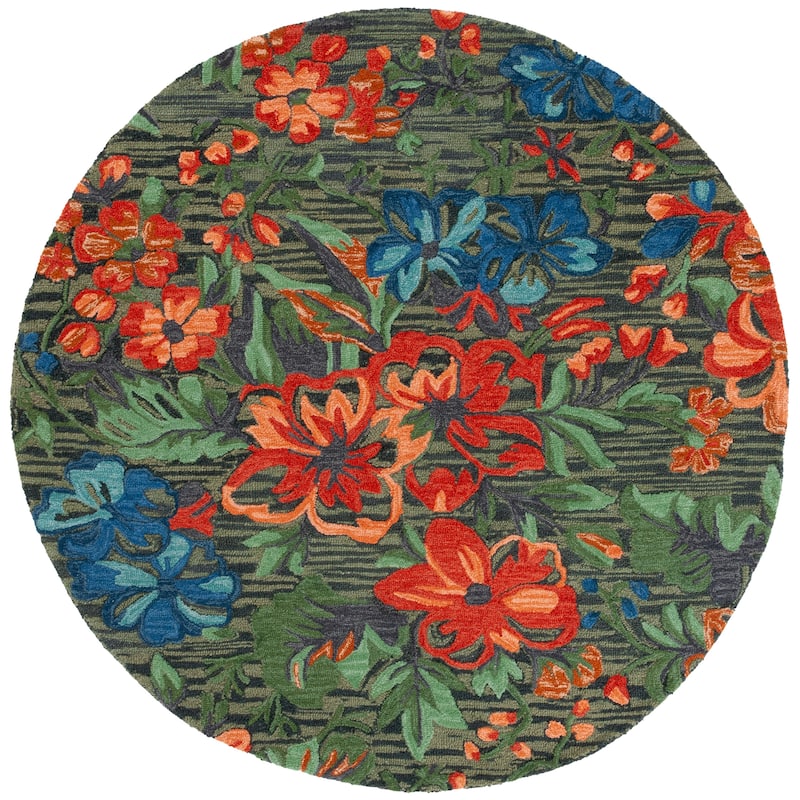 SAFAVIEH Handmade Jardin Engeline Country Wool Rug - 6' Round - Blue/Orange