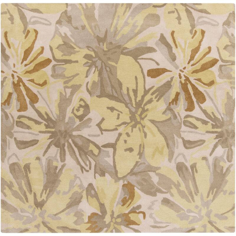 Handmade Putty Transitional Floral Wool Area Rug