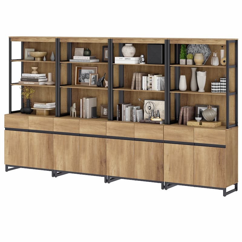 WAMPAT Modern 72" Tall Bookcase with Metal Base and Adjustable Shelves, Library Book Shelf with Storage Cabinet