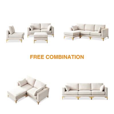 93" L-shape Free Sectional Sofa Couch, Modern Polyester Padded Ottoman Chaise 3 Seater Sofa Lounge Couch with Metal Legs