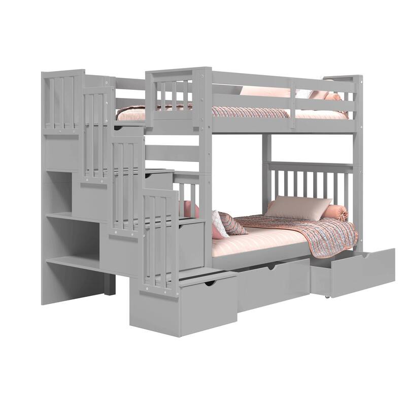 Taylor & Olive Trillium Tall Twin over Twin Stairway Bunk Bed, Drawers