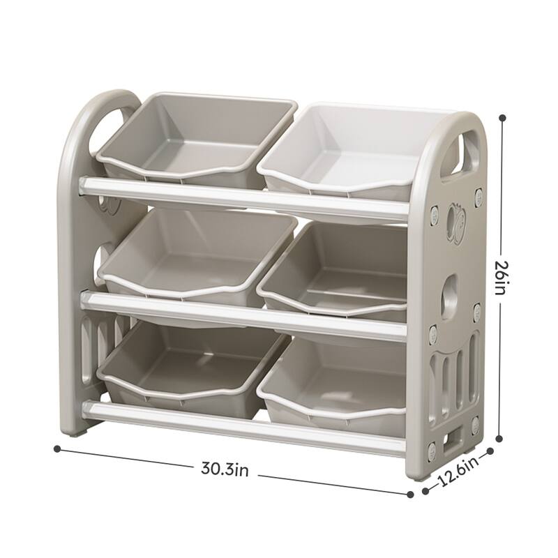 Kids Toy Storage Organizer with 6 Bins, Multi-functional Nursery Organizer Kids Furniture Set Toy Storage Cabinet Unit