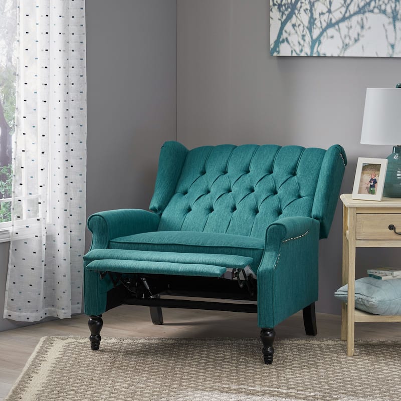 Roomfitters Tufted Wingback Recliner Chair with Rolled Arms and Turned Wood Legs, Lounge Accent Chair for Living Room