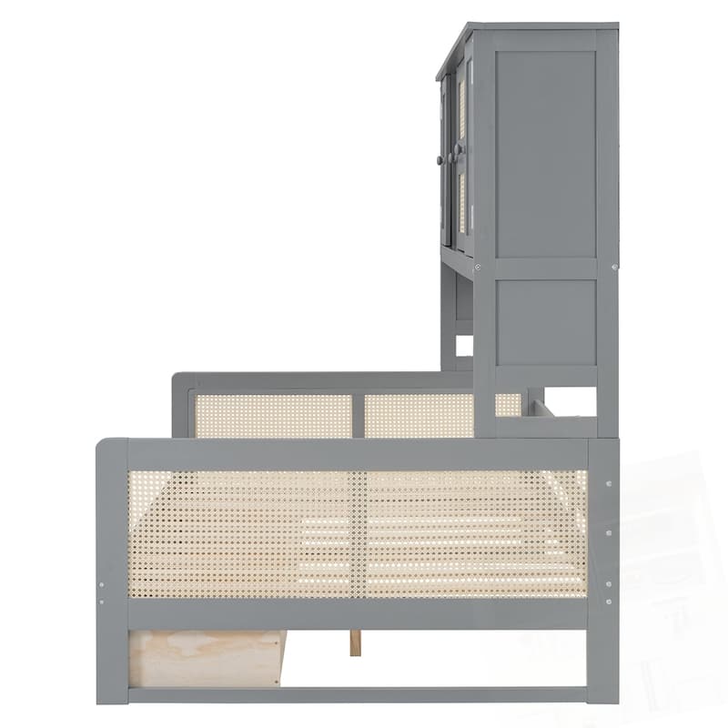 Wooden Daybed With 2 Drawers and All-in-One Cabinet and Shelf